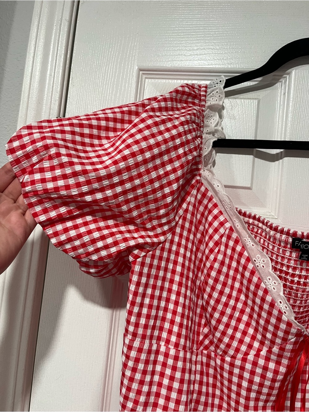 Red Gingham Lace-Trim Mini Dress - Picture 6 of 11